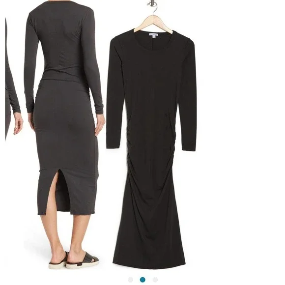 JAMES PERSE Long Sleeve Ruched Midi Dress Women's Sleeve Dress Size 1 - Picture 2 of 4